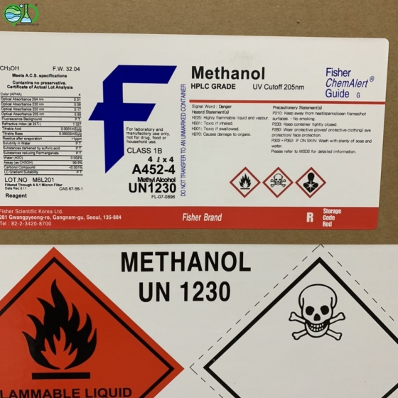  Methanol HPLC Grade 4 Lít – A452-4 – Fisher