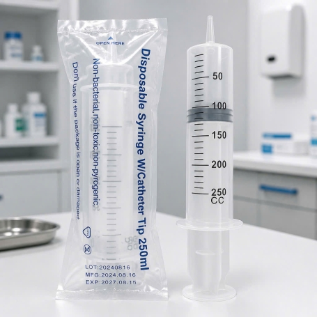 bơm tiêm dùng một lần (Disposable Syringe) 250 mL, loại đầu Catheter Tip.