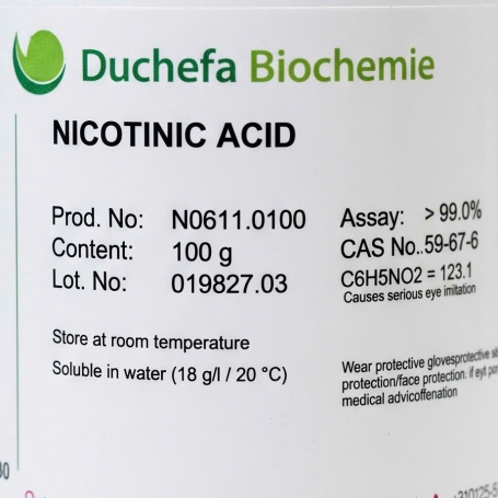 Nicotinic Acid (Niacin – Vitamin B3) của Duchefa Biochemie (Hà Lan).